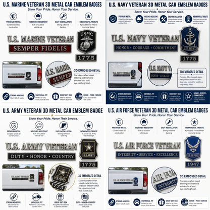 U.S. Military Veteran Car Emblem Metal Badge Collection
